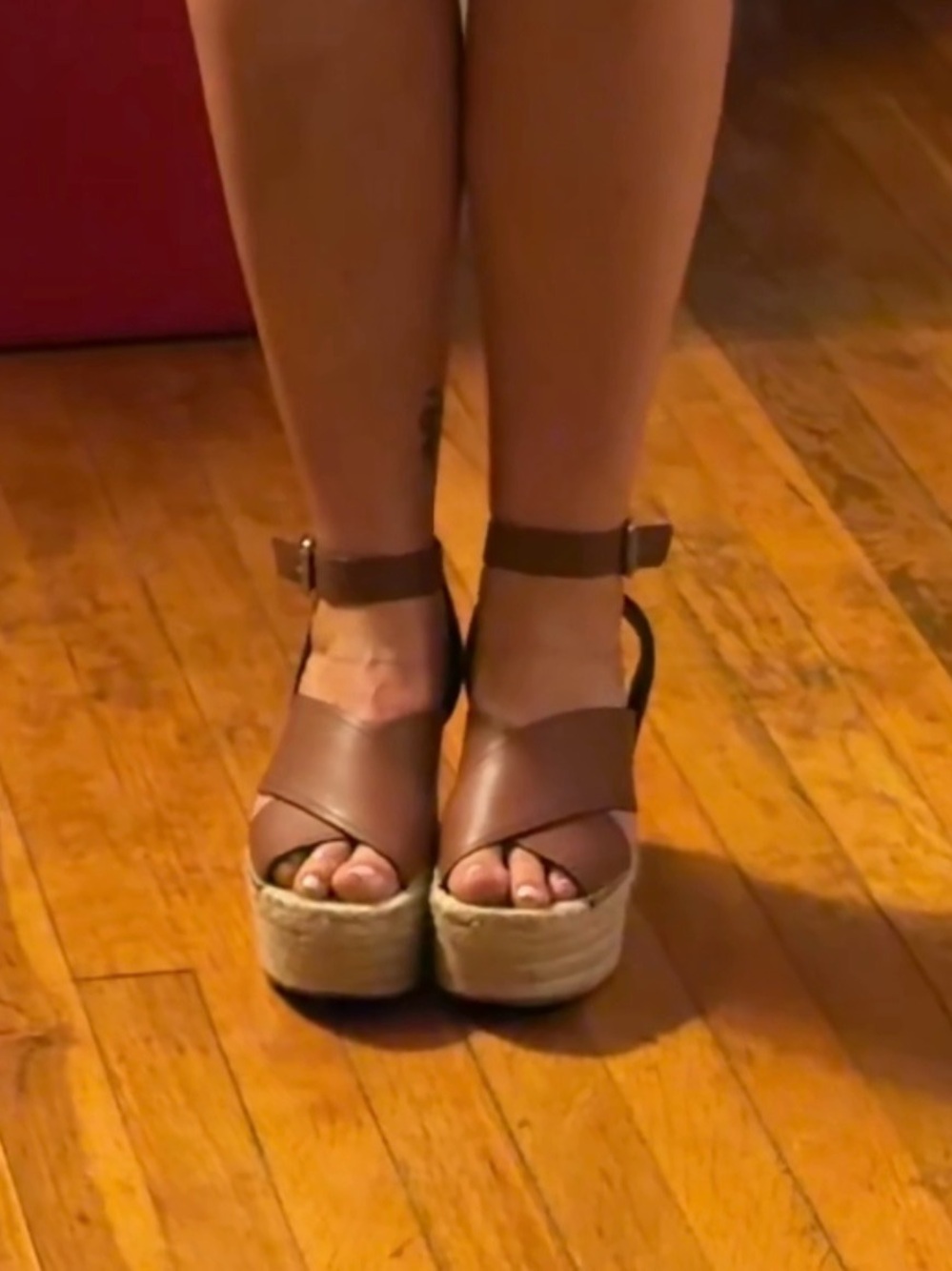 Dolce Vita Tan Brown Leather Espadrille Wedge Sandals with Cross Ankle Strap 8